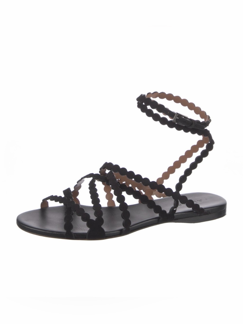ALAIA black suede scalloped sandal 38 EUC
